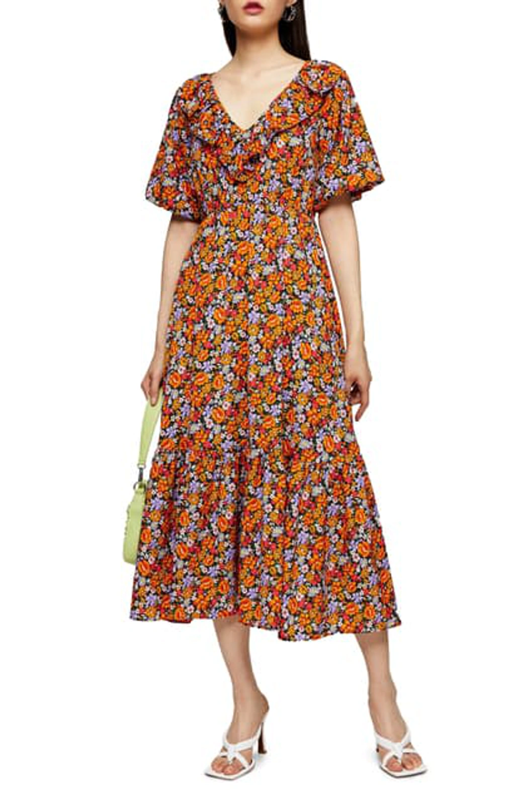 topshop floral corset midi dress Floral Corset Topshop Black Floral Midi Dress Topshop Flutter Sleeve Ruffle  Occasion Midi Dress In Black