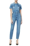 Good American Fit For Success Flared-leg Stretch-denim Jumpsuit In Mid Blue