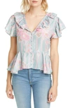 LOVESHACKFANCY AIDA FLORAL RUFFLE SILK BLOUSE,LT363-575