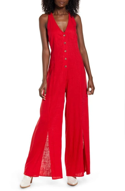 Band Of Gypsies Manila Wide Leg Jumpsuit In Red