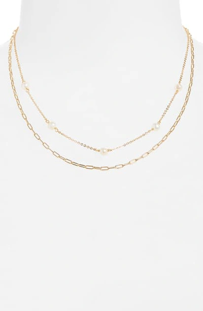 Argento Vivo Freshwater Pearl Station Layered Necklace In Gold