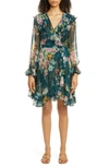 ZIMMERMANN WAVELENGTH SCALLOPED RUFFLE LONG SLEEVE SILK MINIDRESS,7883DWAV