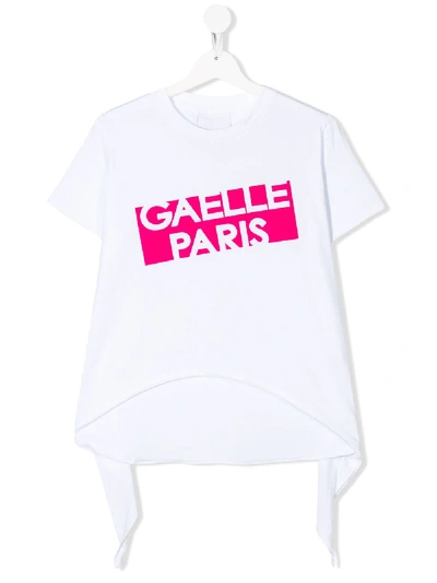 Gaelle Paris Kids' Asymmetric Hem T-shirt In White