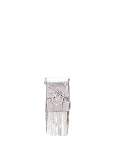 Pinko Crocodile Embossed Fringe Detail Shoulder Bag In Silver