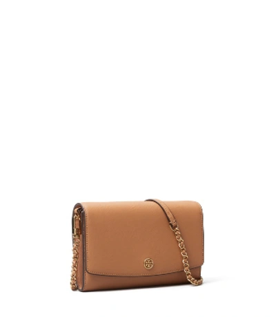 Tory Burch Women's Robinson Leather Wallet-on-chain In Brown