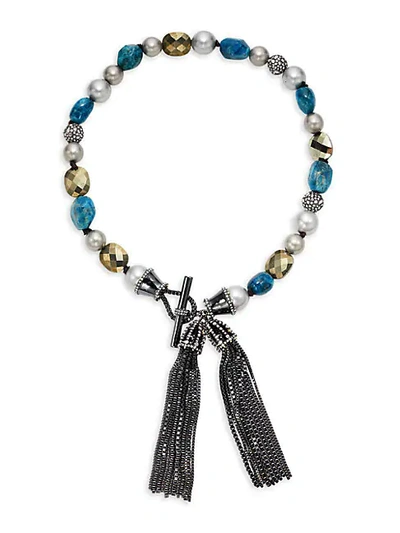 Alexis Bittar Multistone & Faux Pearl Tassel Necklace