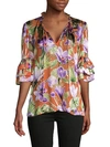 ALICE AND OLIVIA FLORAL & LEAF-PRINT TIERED-SLEEVE BLOUSE,0400012409186