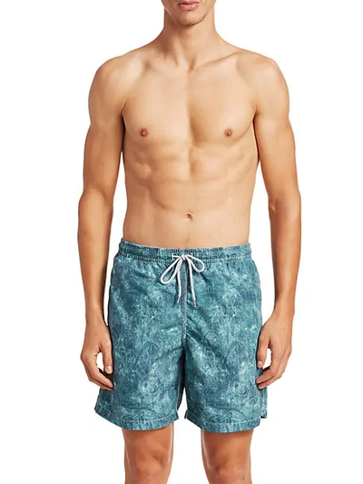 Saks Fifth Avenue Collection Paisley Swim Trunks In Teal