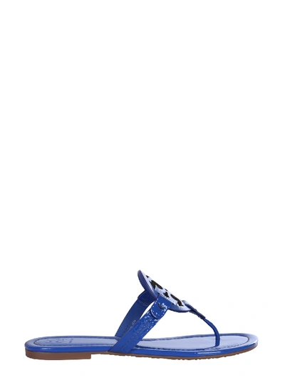 Tory Burch Miller Flat Logo Slide Sandals In Nautical Blue
