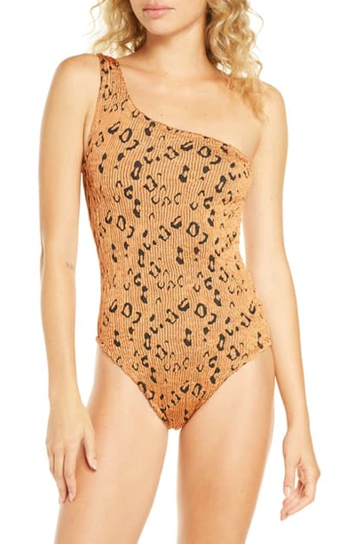 Hunza G Nancy One-piece Swimsuit In Metallic Copper Leopard