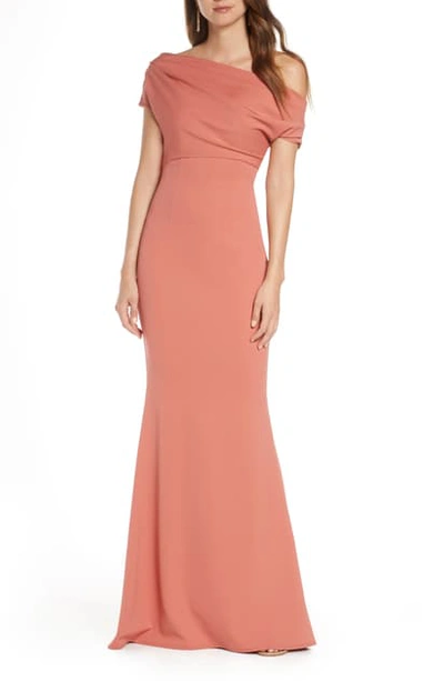 Katie May Hannah Off The Shoulder Crepe Trumpet Gown In Rosewood