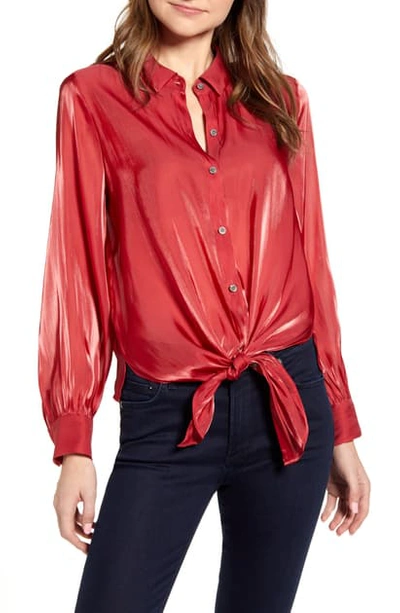 Vince Camuto Tie Front Iridescent Blouse In Rhubarb