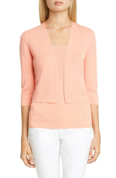 Lafayette 148 Open Front Crop Cardigan In Rich Coral