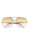 Tom Ford Lennox 62mm Oversize Aviator Sunglasses In Rose Gold/ Gold