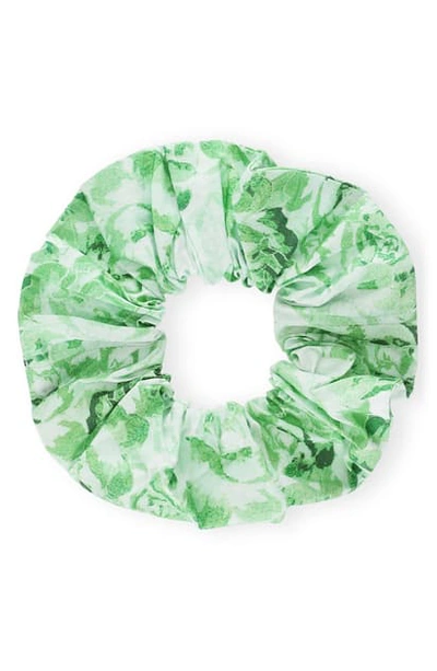 Ganni Pattern Poplin Scrunchie In Island Green
