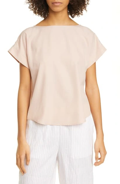 Eileen Fisher Relaxed Boat-neck Cap-sleeve Top In Powder