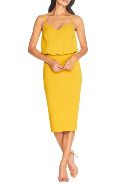 Dress The Population Alondra Blouson Sheath Dress In Yellow