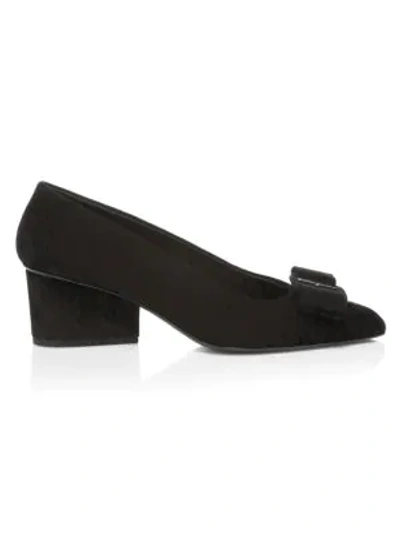 Salvatore Ferragamo Bow-embellished Leather Point-toe Pumps In Black