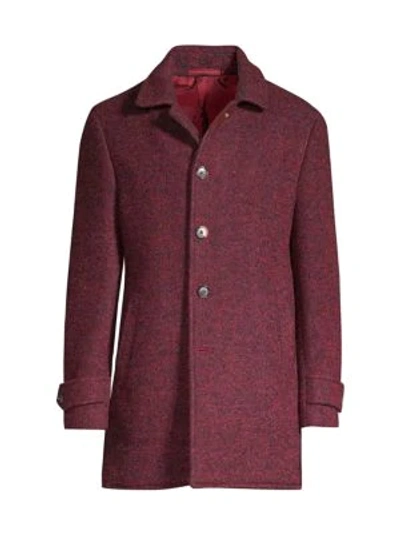 Isaia Speckled Cashmere Overcoat In Red