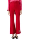 Gucci Cady Crepe Wool Silk Front Pleat Crop Flare Pants In Red