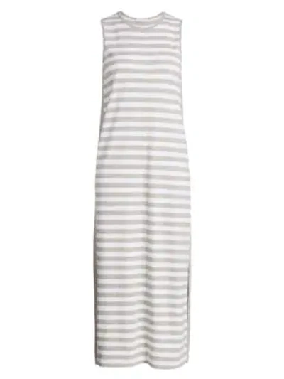 Joan Vass Petite Stripe Cotton Midi Dress In Grey Heather