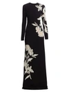 Oscar De La Renta Embroidered Floral Column Gown In Black