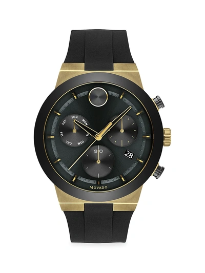Movado Bold Fusion Ion-plated Stainless Steel Silocone-strap Chronograph Watch In Black Dial