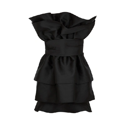 Nafsika Skourti Petal Black Ruched Satin Mini Dress