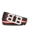 Bally Men's Mirror Bb Stripe Leather Textile Belt In Black
