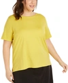 Eileen Fisher Petite Organic Cotton Jersey Short-sleeve Crewneck Tee In Yarrow