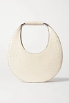 Staud Moon Croc-effect Patent-leather Tote In Cream