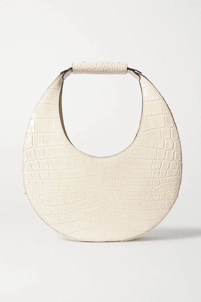 Staud Moon Croc-effect Patent-leather Tote In Cream