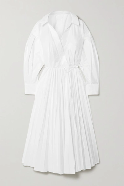 Valentino Pleated Cotton-blend Poplin Shirt Dress In White