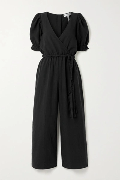 Apiece Apart Chabrol Belted Wrap-effect Tencel And Linen-blend Jumpsuit In Black