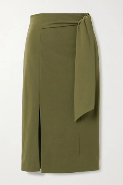 Alice And Olivia Alice + Olivia Riva Tie Detail Midi Skirt In Army Green