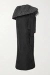DRIES VAN NOTEN FEATHER-TRIMMED POLKA-DOT SATIN AND FLORAL-JACQUARD MAXI SKIRT