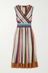 MISSONI WRAP-EFFECT STRIPED METALLIC CROCHET-KNIT MIDI DRESS