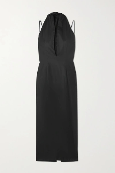 Aleksandre Akhalkatsishvili Draped Herringbone Cotton Midi Dress In Black