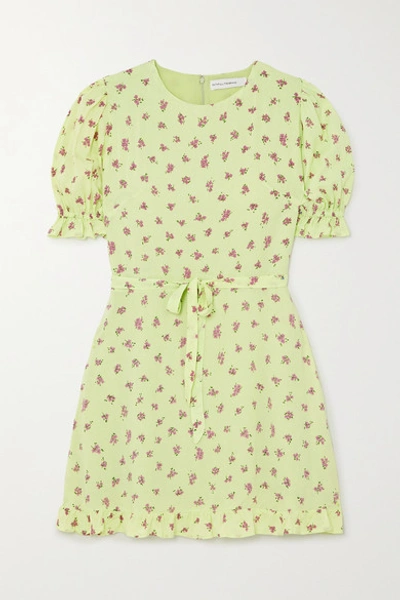 Faithfull The Brand + Net Sustain Florence Ruffled Floral-print Crepe Mini Dress In Lime Green