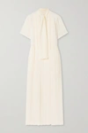 CHLOÉ PUSSY-BOW PLEATED SILK-GEORGETTE MAXI DRESS