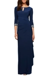 Alex Evenings Embellished Side Ruched Gown In Cobalt