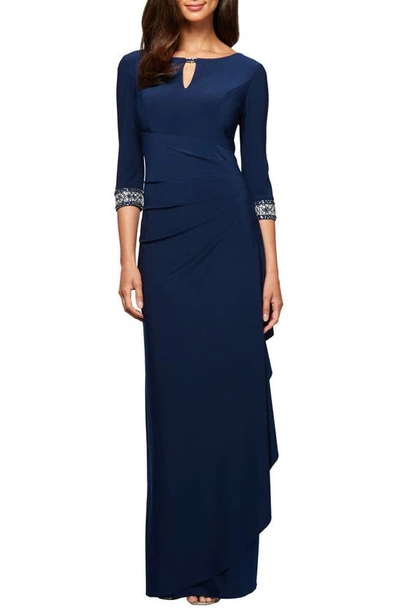 Alex Evenings Embellished Side Ruched Gown In Cobalt