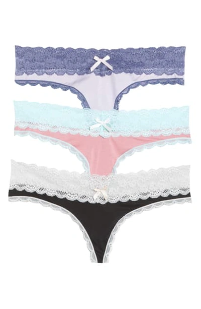 Honeydew Intimates Ahna 3-pack Lace Thong In Black Silver/ Taffy/ Dreamer