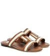 Tod's Canvas And Leather Slides In Beige