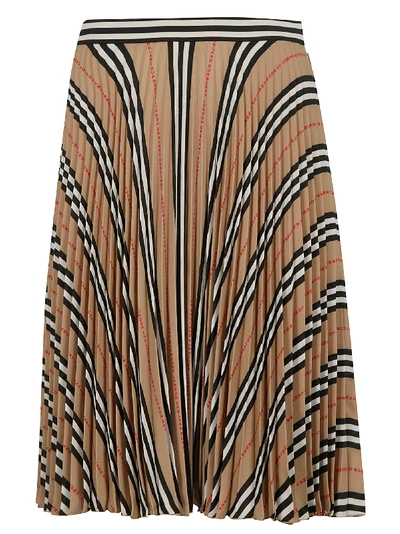 Burberry Stripe Pleated Skirt In Archive Beige