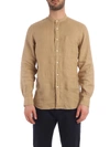 Aspesi Mandarin Collar Linen Shirt In Beige