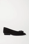 Ferragamo Viva Bow-embellished Suede Point-toe Flats In Black