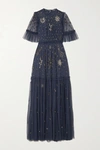 NEEDLE & THREAD + JASMINE HEMSLEY ETHER EMBELLISHED EMBROIDERED TULLE GOWN