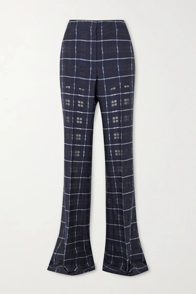 Akris Farida Checked Cotton And Silk-blend Flared Trousers In Navy