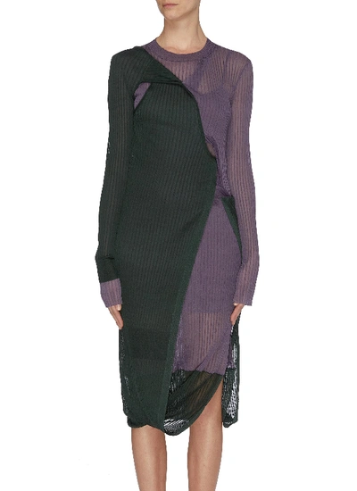 Bottega Veneta Bicolour Sheer Rib Knit Dress In Purple